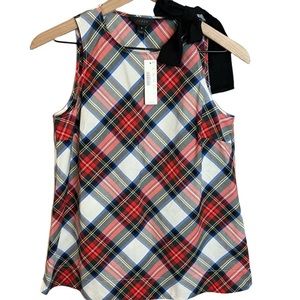 J. Crew Cotton Bow Shoulder Top In Festival Plaid Red